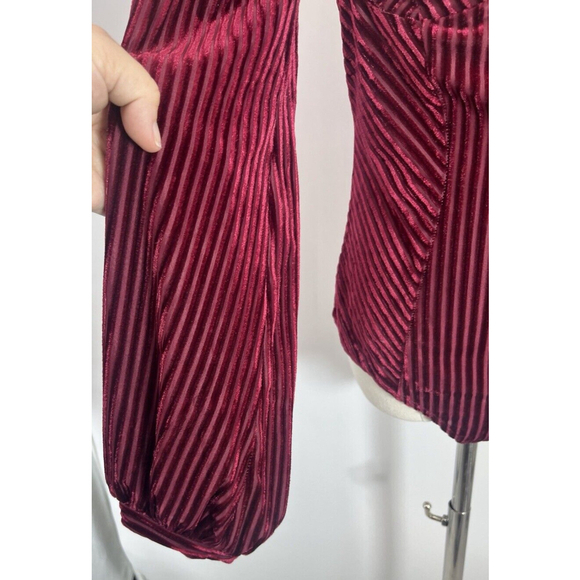 Lulus Womens Striped Cutout Burgundy Velvet Bustier Bodysuit Size Medium Balloon - Picture 14 of 15